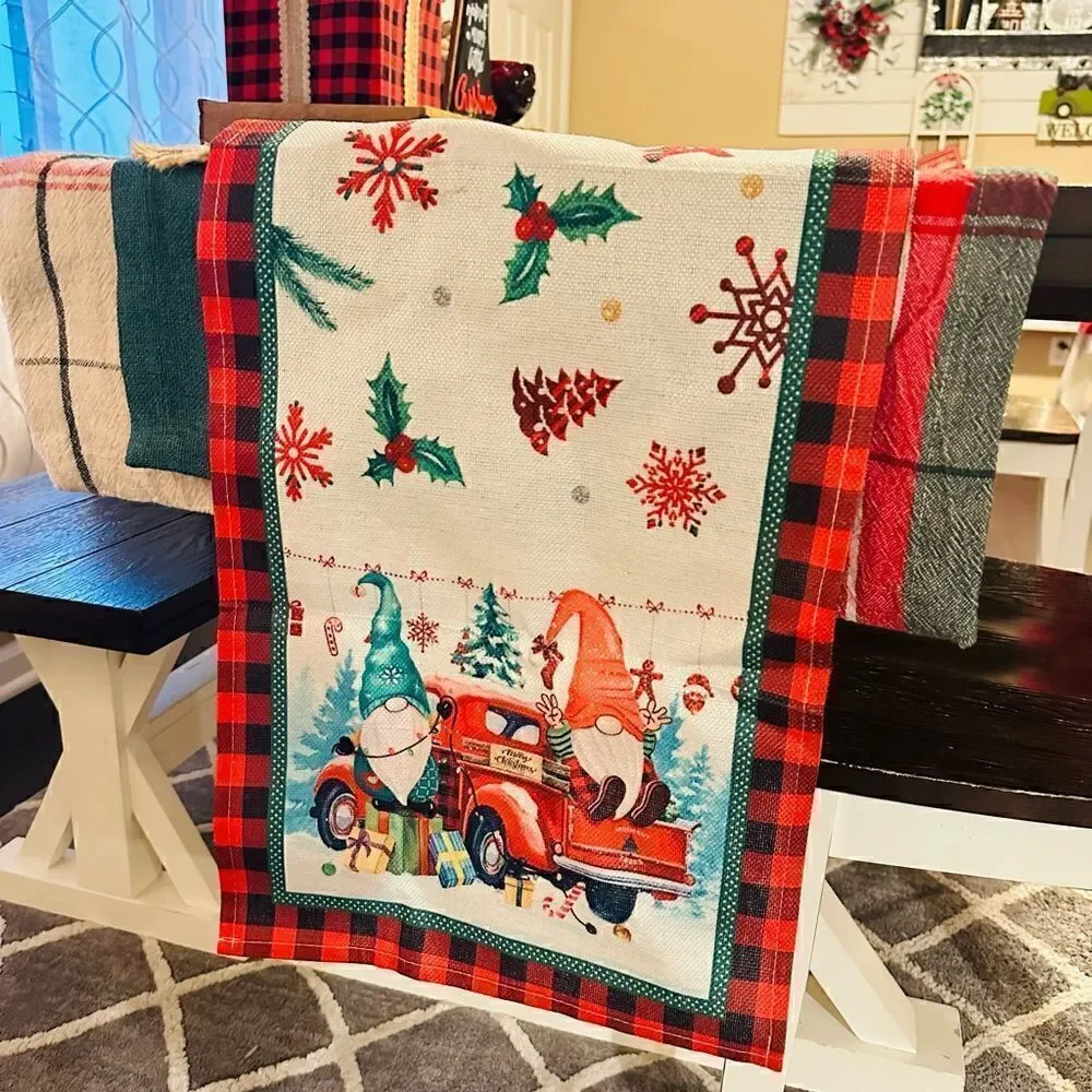 Christmas Burlap Linen Blend 108x13” Buffalo Plaid Table Runner
